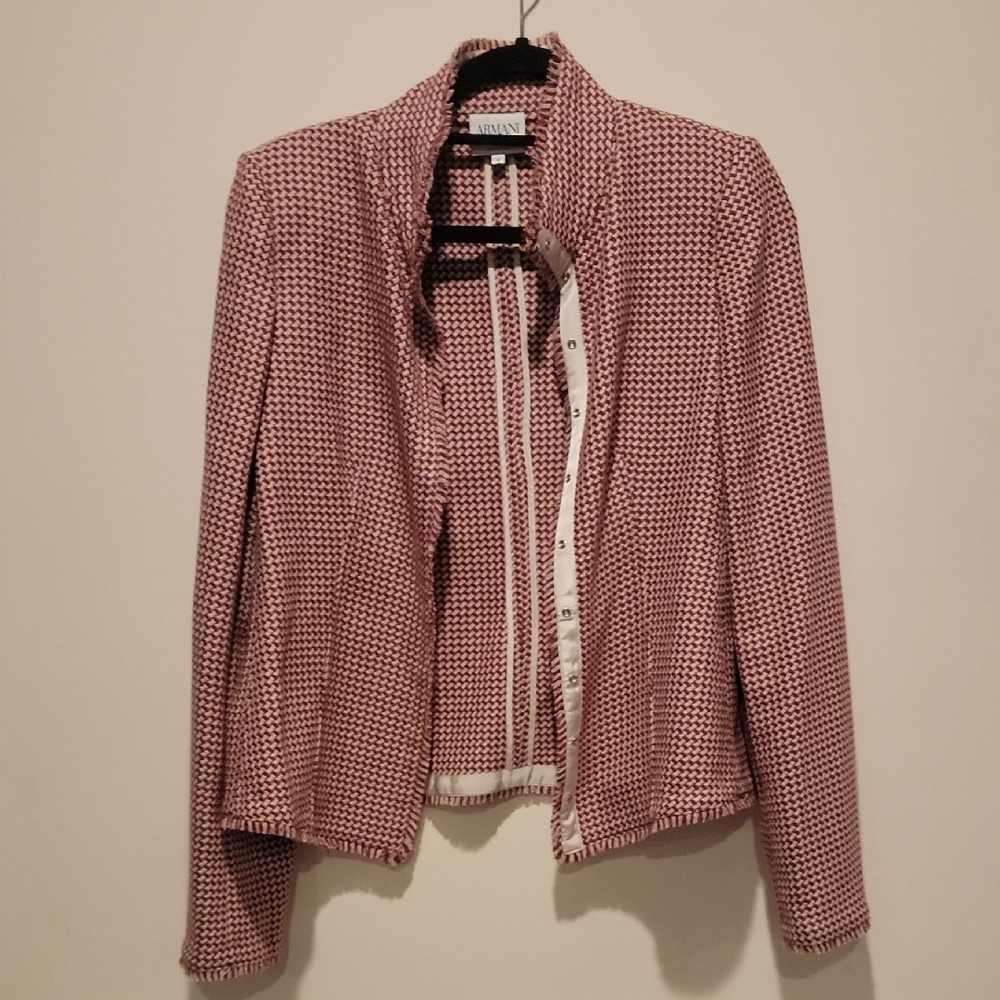 Armani Collezioni Red and White Textured Blazer Size 48 Professional
